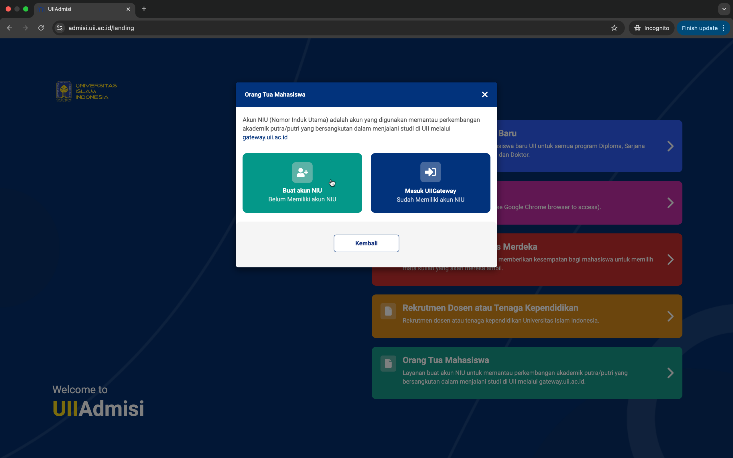 Pilih menu Pendaftaran Akun