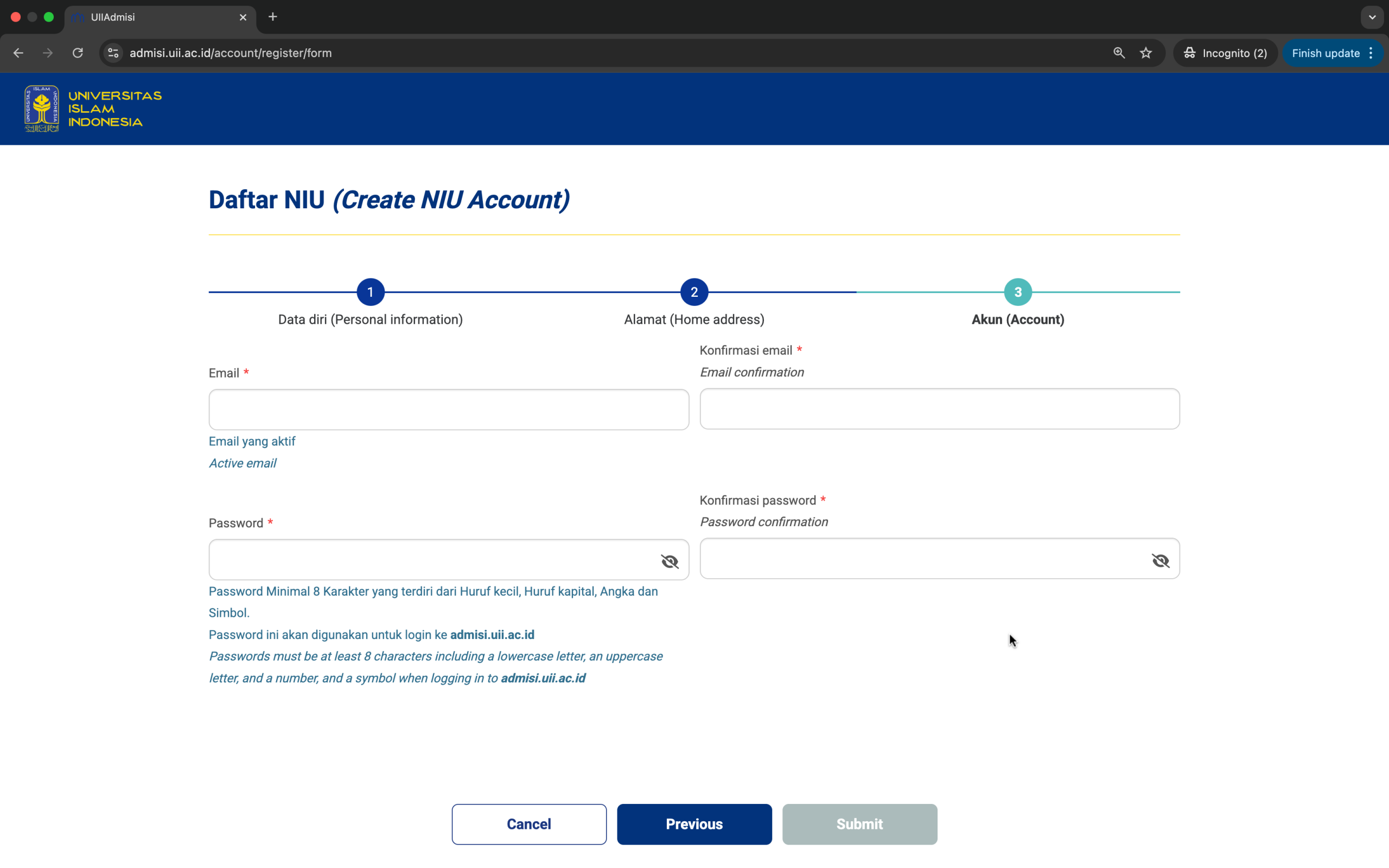 Kolom pembuatan kata sandi