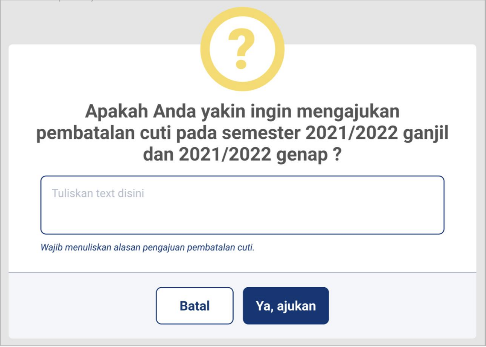 Pop Up Pembatalan Cuti